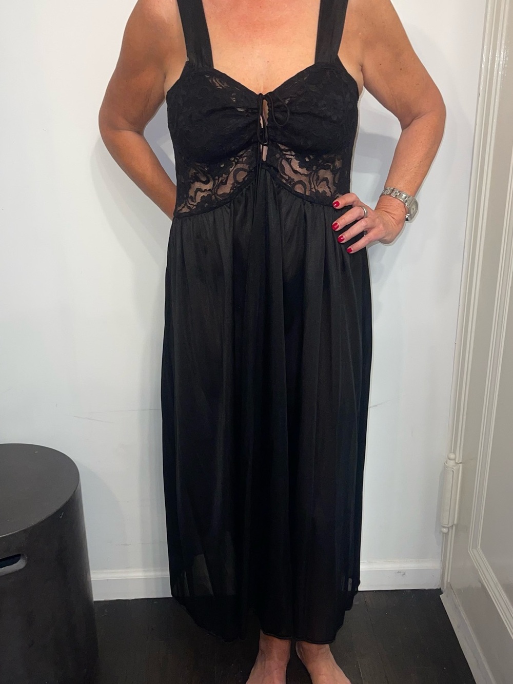 Vintage Black Lace Bodice Maxi Dress